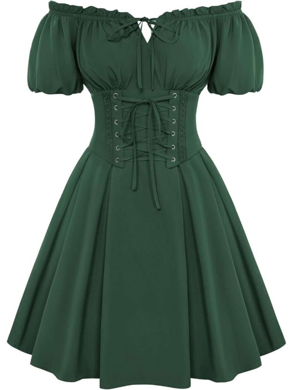 Women's Olive Renaissance Costume Corset Dress Mini Off Shoulder Fairy Dresses - Picture 1 of 6